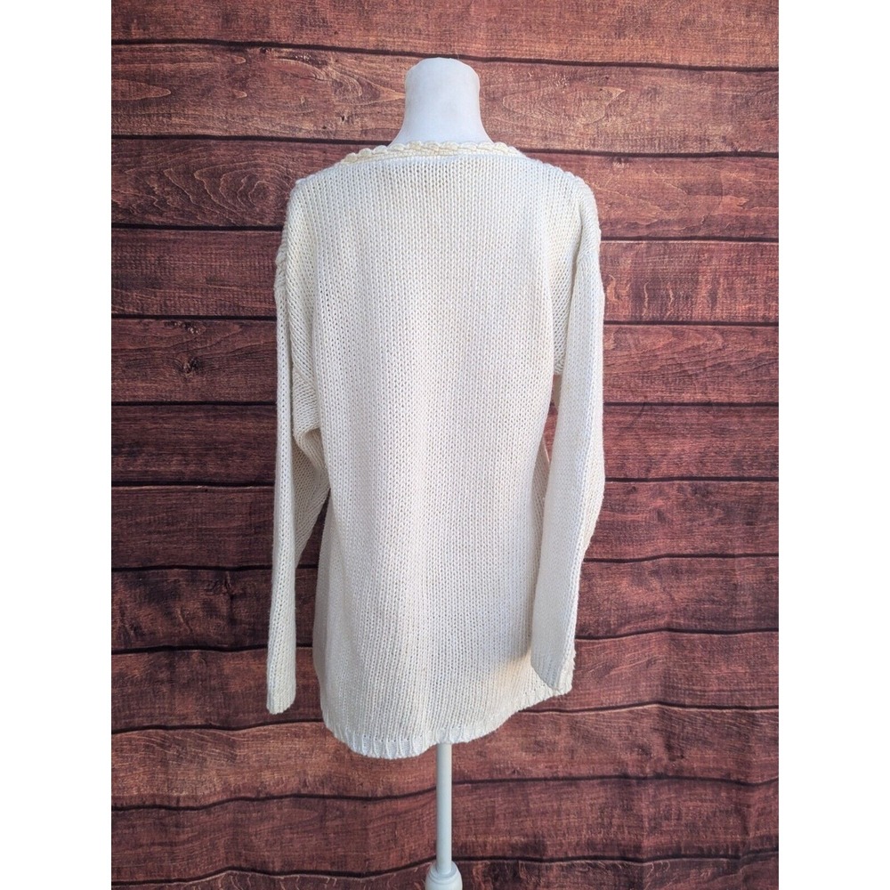 Vintage Pearl Bobble Knit Granny sweater rose bud lady slipper sz L 80s - Picture 3 of 10